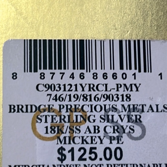 DISNEY. Crystal Mickey Mouse Pendant Necklace in 18K Gold Plated Sterling, 18” - Picture 6 of 7